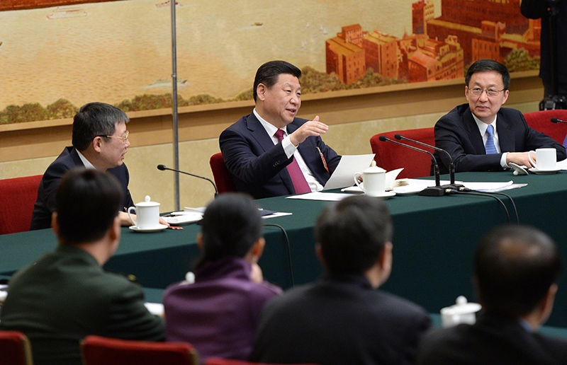 2014年3月習(xí)近平總書記參加十二屆全國人大二次會(huì)議上海代表團(tuán)的審議。