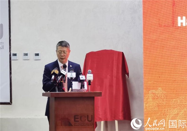 中國(guó)石化非洲代表處總代表衛(wèi)東致辭。人民網(wǎng)記者 沈小曉攝