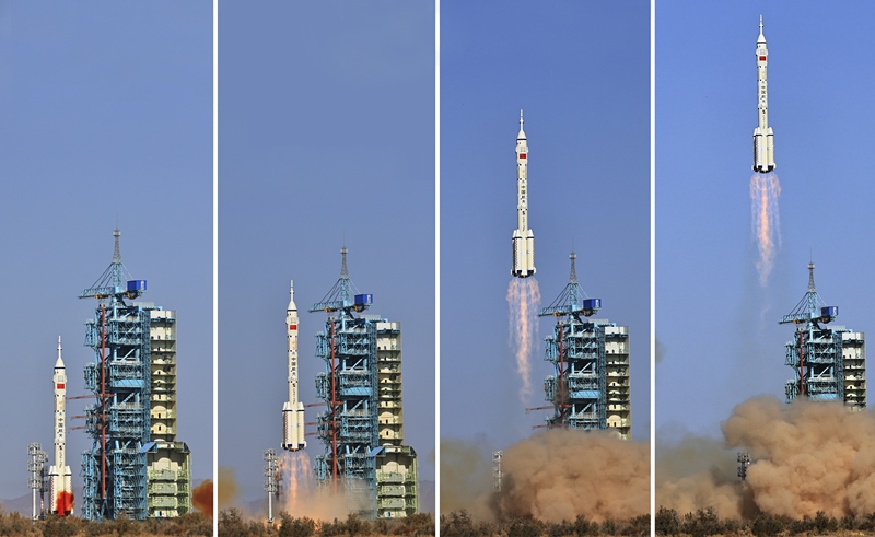 2023年10月26日，神舟十七號載人飛船發(fā)射升空過程（拼版照片）