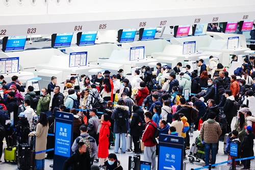 2024年春運首日，大興機場預計保障進出港旅客13.59萬人次。大興機場供圖
