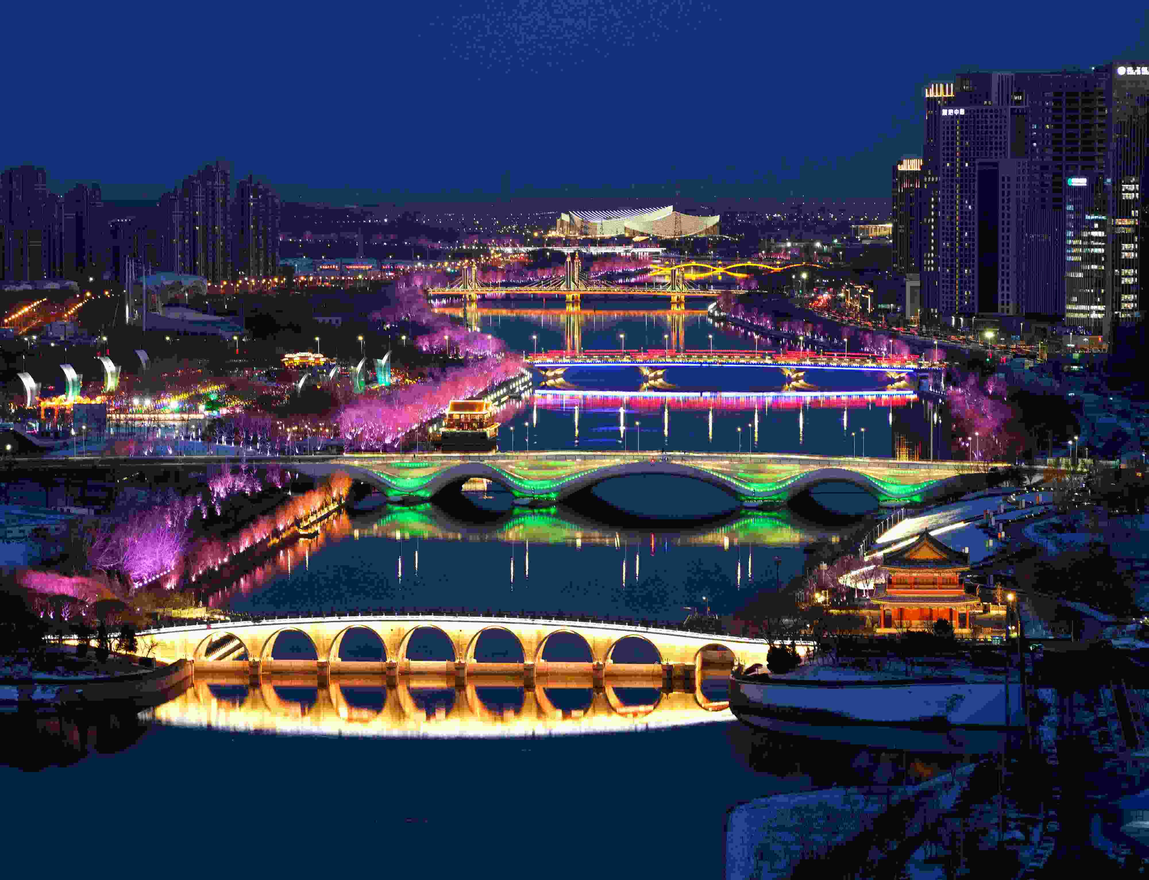 2024年2月22日，京杭大運(yùn)河北京通州段夜景。