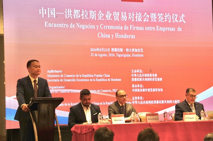 中國商務(wù)部外貿(mào)司司長李興乾發(fā)表講話。埃內(nèi)斯托·多明戈斯攝