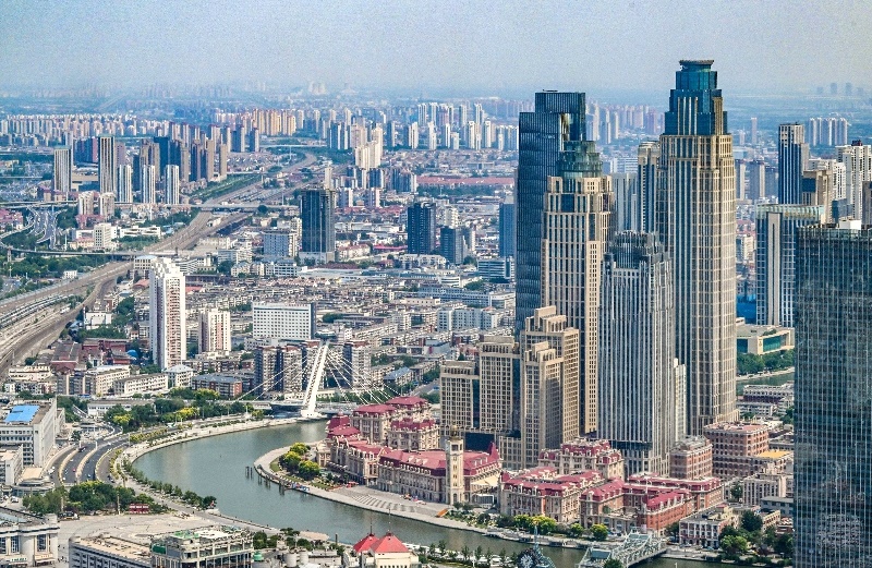 2023年6月16日，從直升機上拍攝的天津中心城區(qū)城市景觀。